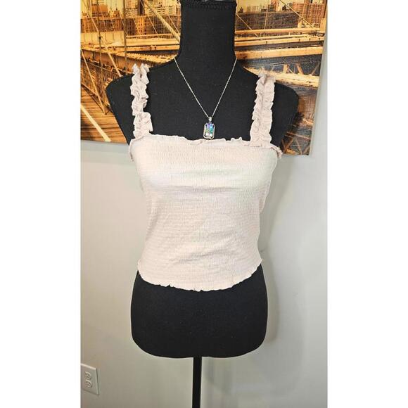 Nwt Paper Crane Ruffled Strap Crop Top in Cream 1057 - Picture 2 of 5